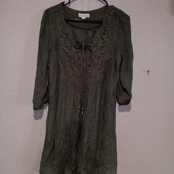 Indigo Rose Dress Womens Small Green Crochet Detail Tunic Length Boho Whimsical - Picture 3 of 4